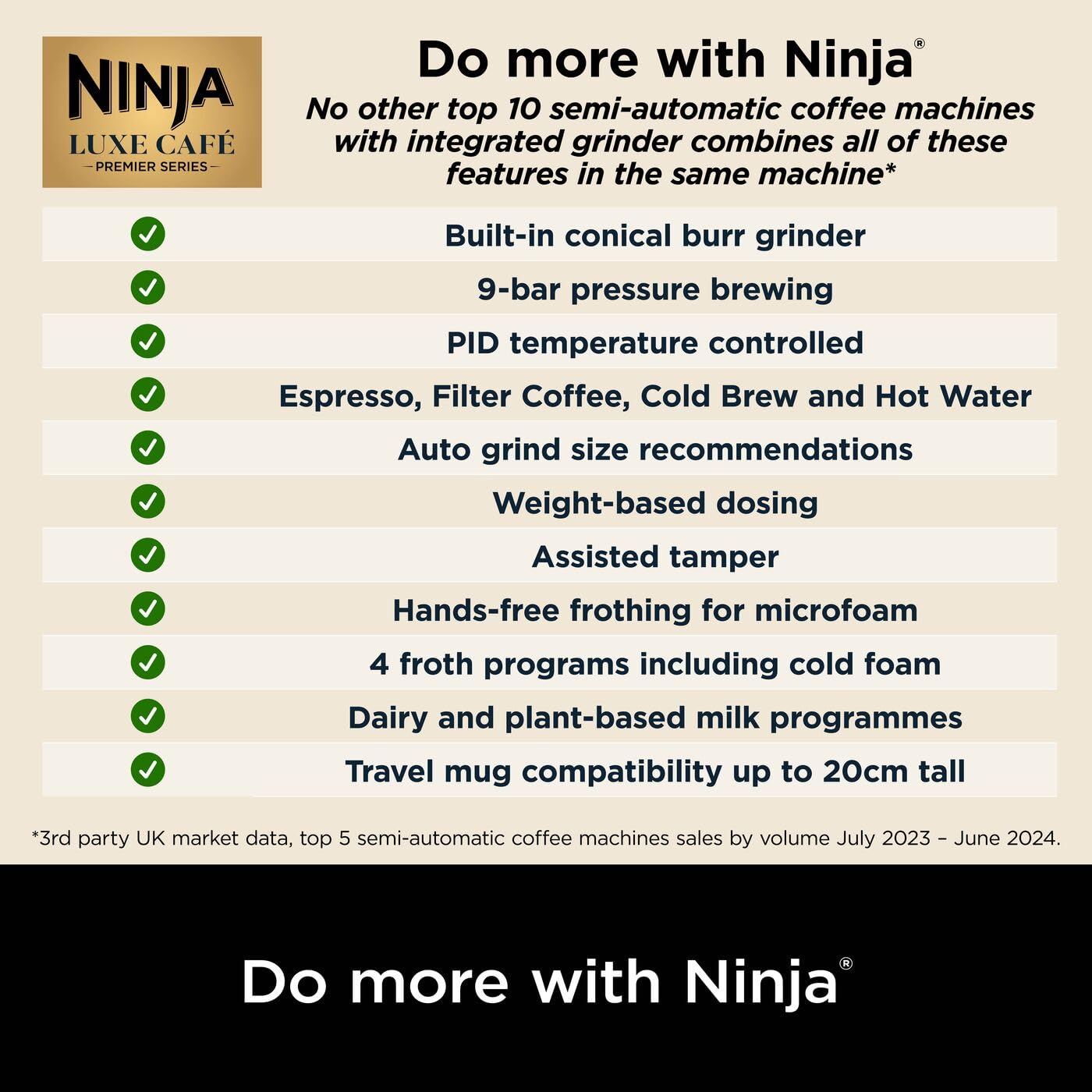 Ninja Luxe Premier 3-in-1 Coffee Machine, Cappuccino, Black ES601UKBK