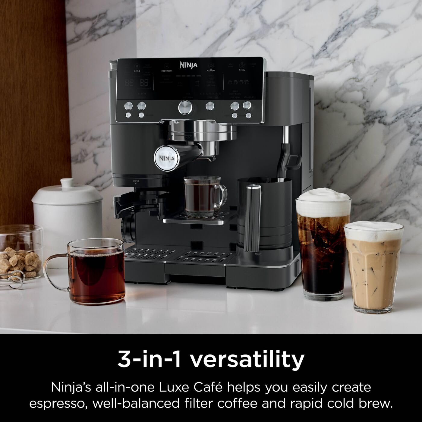 Ninja Luxe Premier 3-in-1 Coffee Machine, Cappuccino, Black ES601UKBK