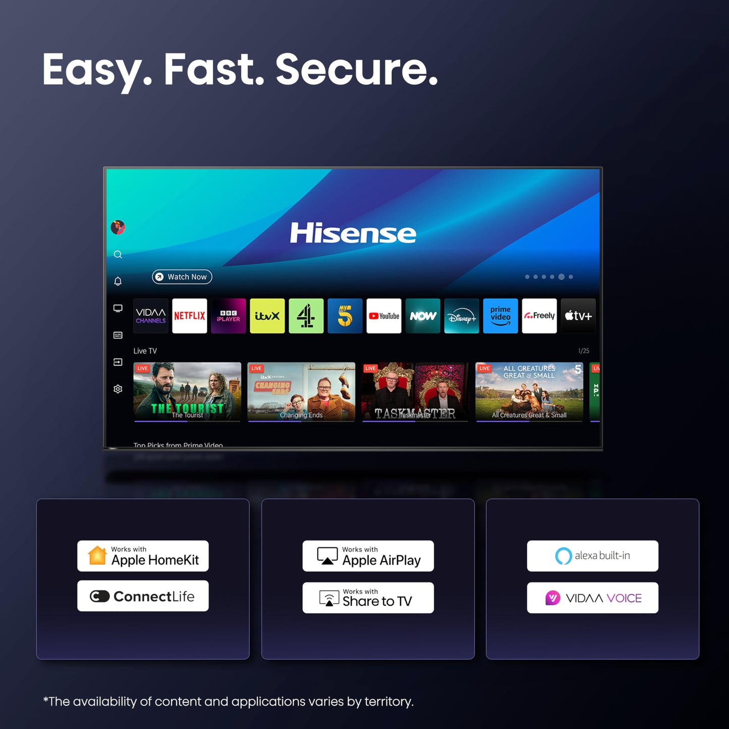 Hisense 85" 85A6QTUK 4K Ultra HD Smart AI TV - Hi-View AI Engine, precision colour, AI smooth motion, sports mode with Freely, Disney+, YouTube, Netflix