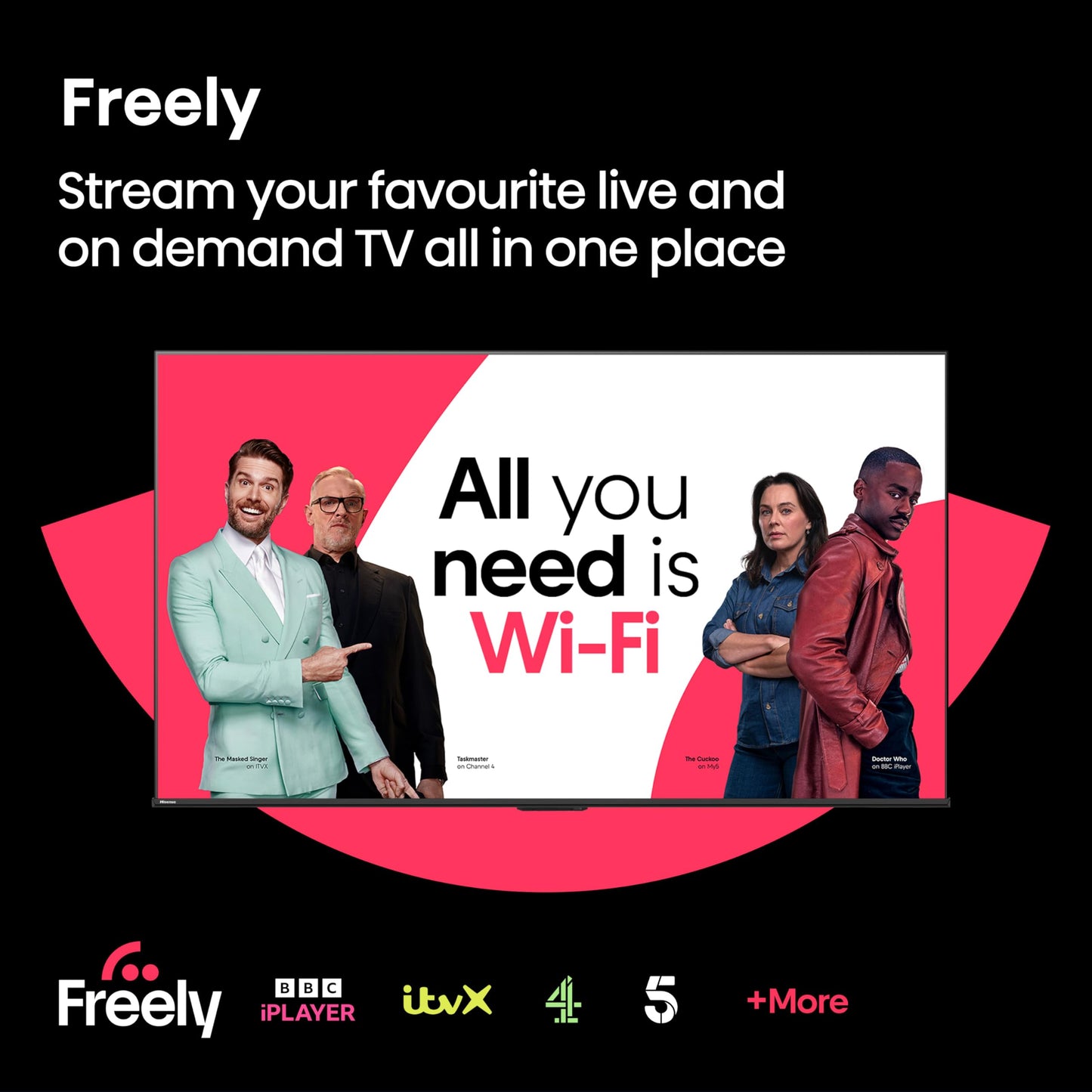 Hisense 85" 85A6QTUK 4K Ultra HD Smart AI TV - Hi-View AI Engine, precision colour, AI smooth motion, sports mode with Freely, Disney+, YouTube, Netflix