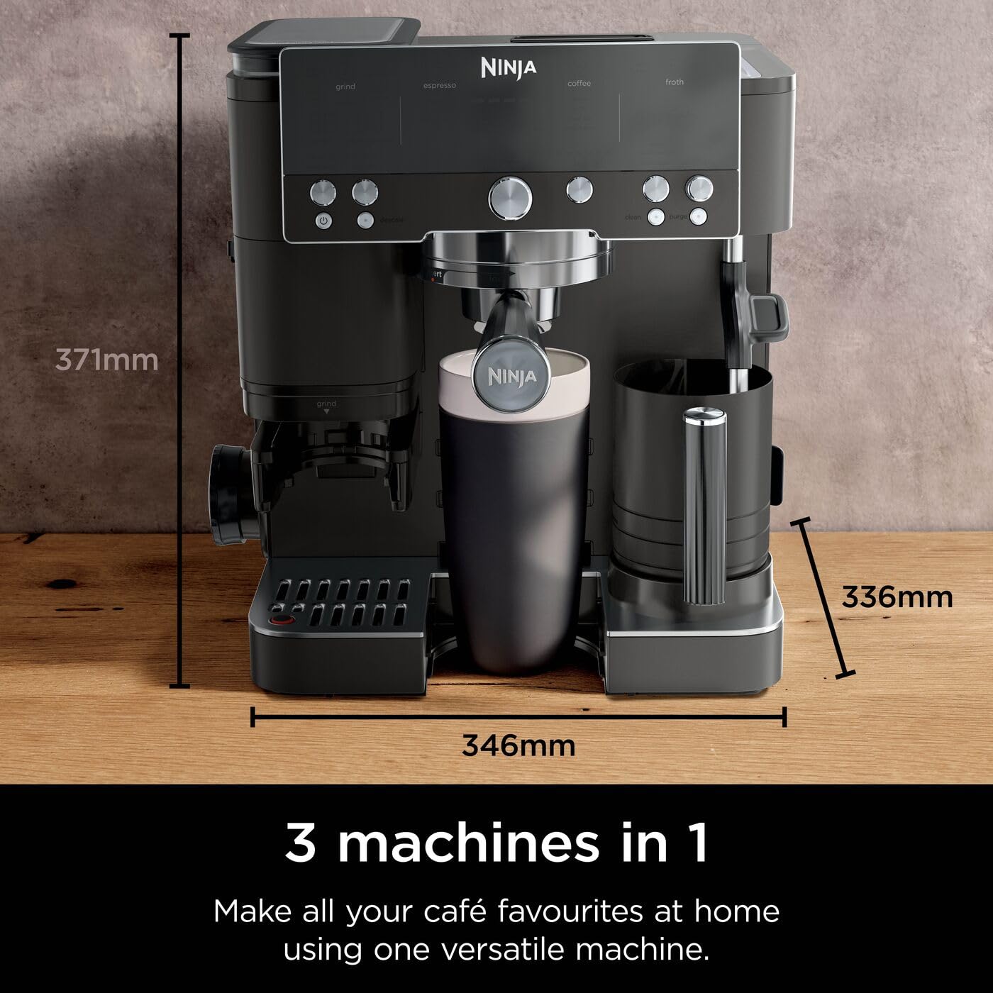 Ninja Luxe Premier 3-in-1 Coffee Machine, Cappuccino, Black ES601UKBK