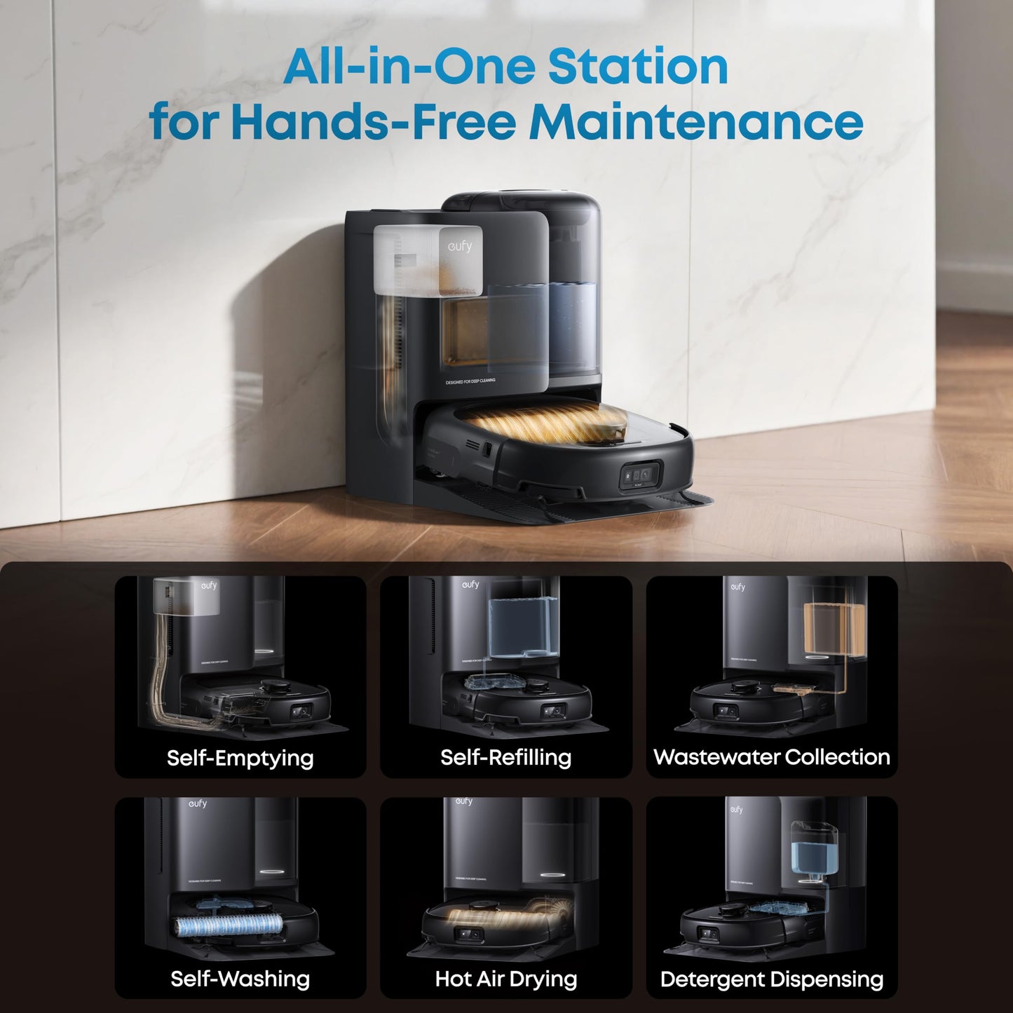 eufy E25 Omni, Robot Vacuum Cleaner with Mop,HydroJet Self-Clean Roller Mop