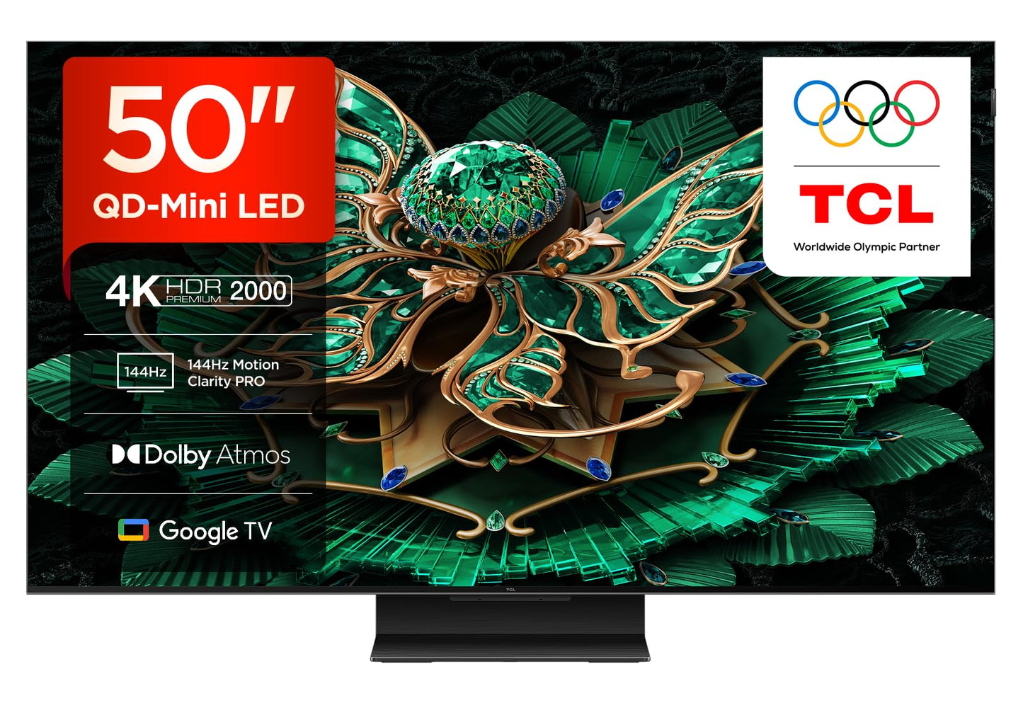 TCL 50C7K-UK 50 Inch QD-Mini LED TV, 4K HDR Premium 2000, Smart TV Powered by Google TV (Dolby Vision IQ & Atmos, HVA Panel, 144Hz Motion Clarity Pro, Game Master)
